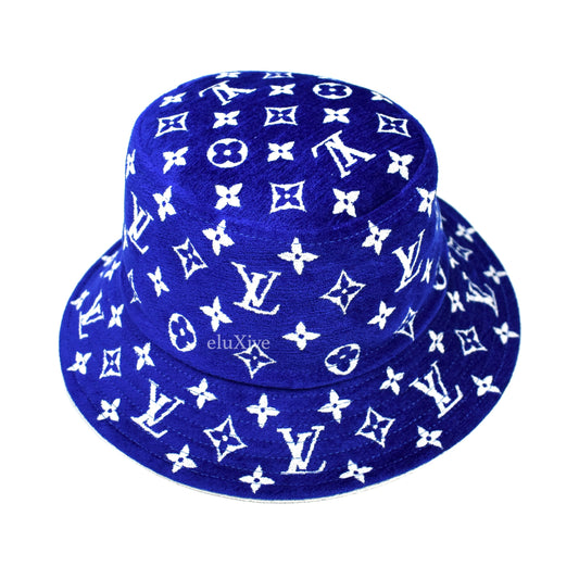 Louis Vuitton Large Size 60 Blue Monogram Bandana Bucket Hat Fisherman  10lk531s at 1stDibs