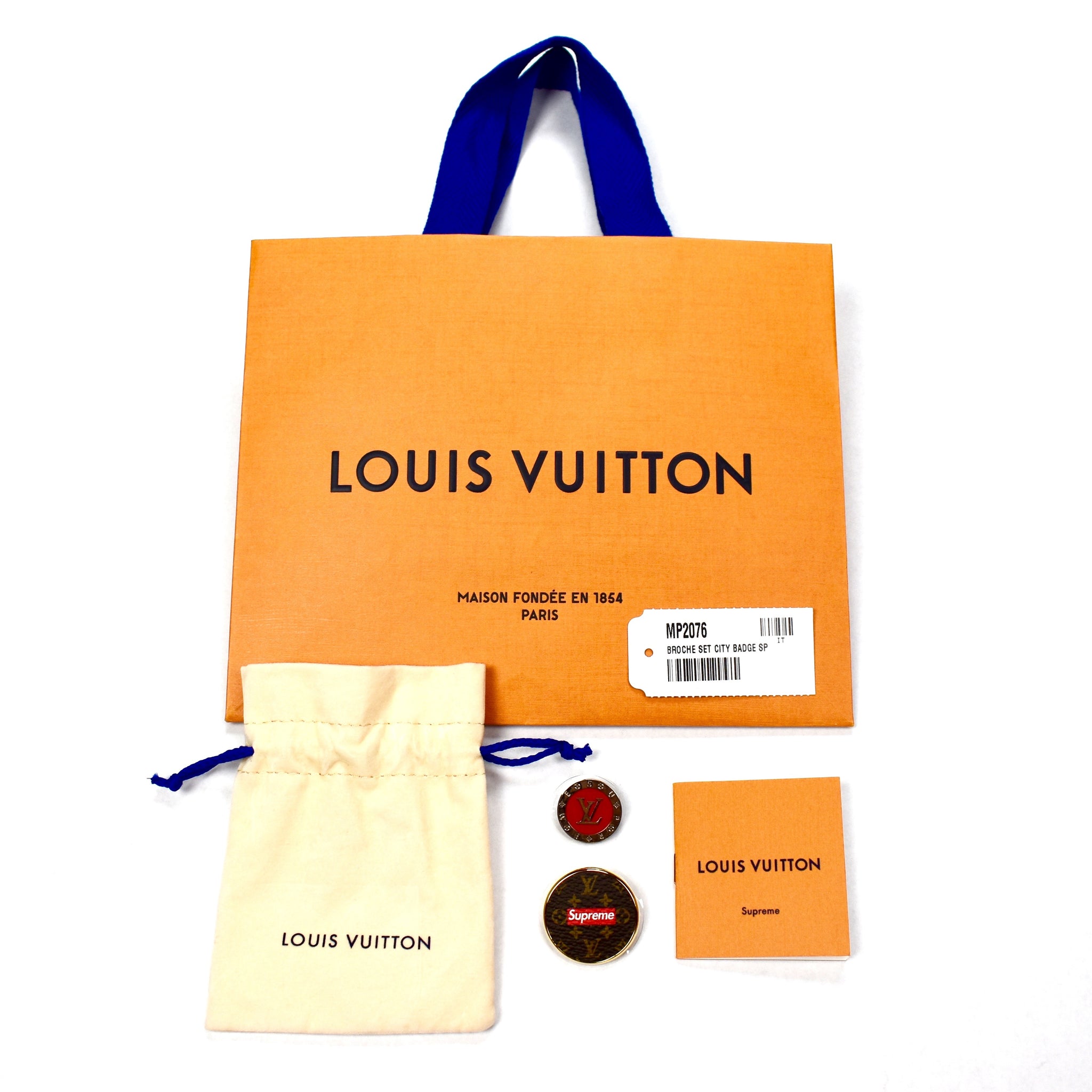 Louis Vuitton x Supreme - LV Monogram Red Box Logo City Badge Pin Set – eluXive