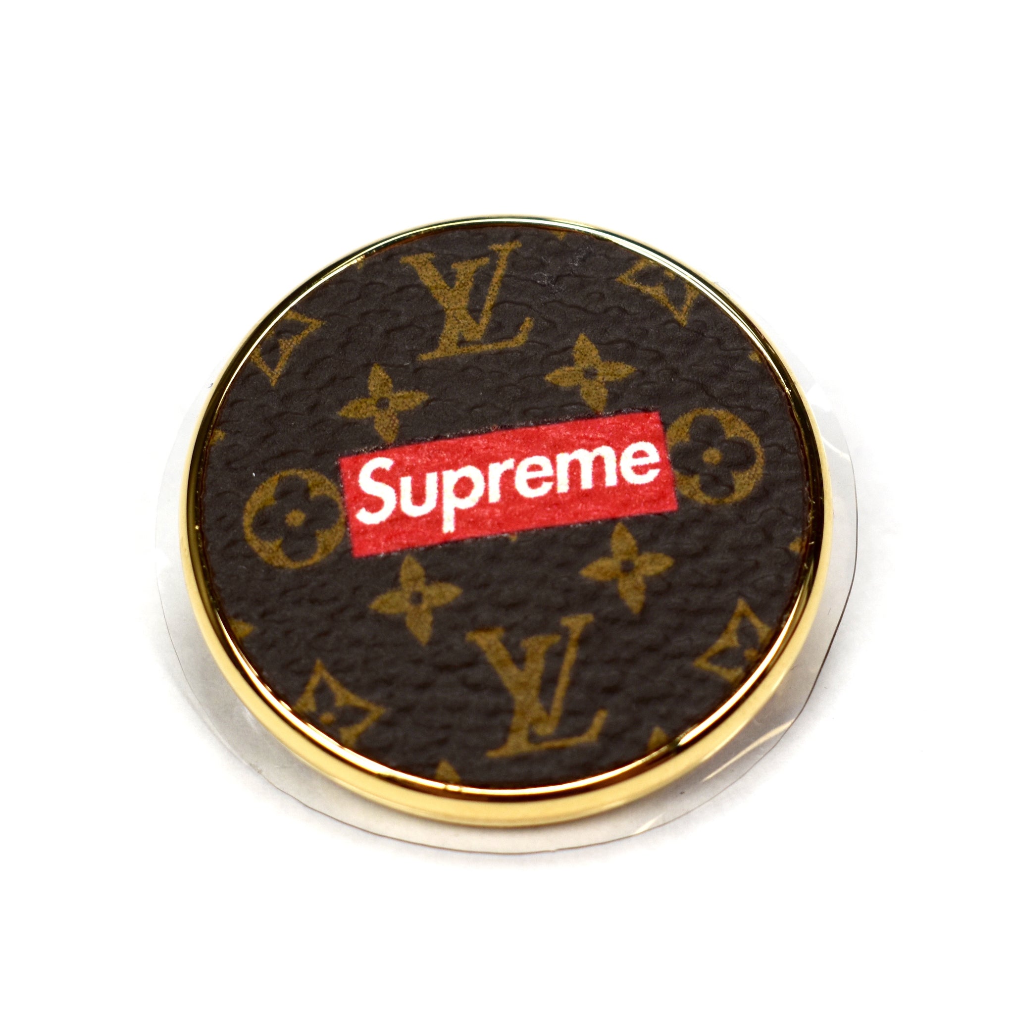 Louis Vuitton x Supreme - LV Monogram Red Box Logo City Badge Pin Set – eluXive