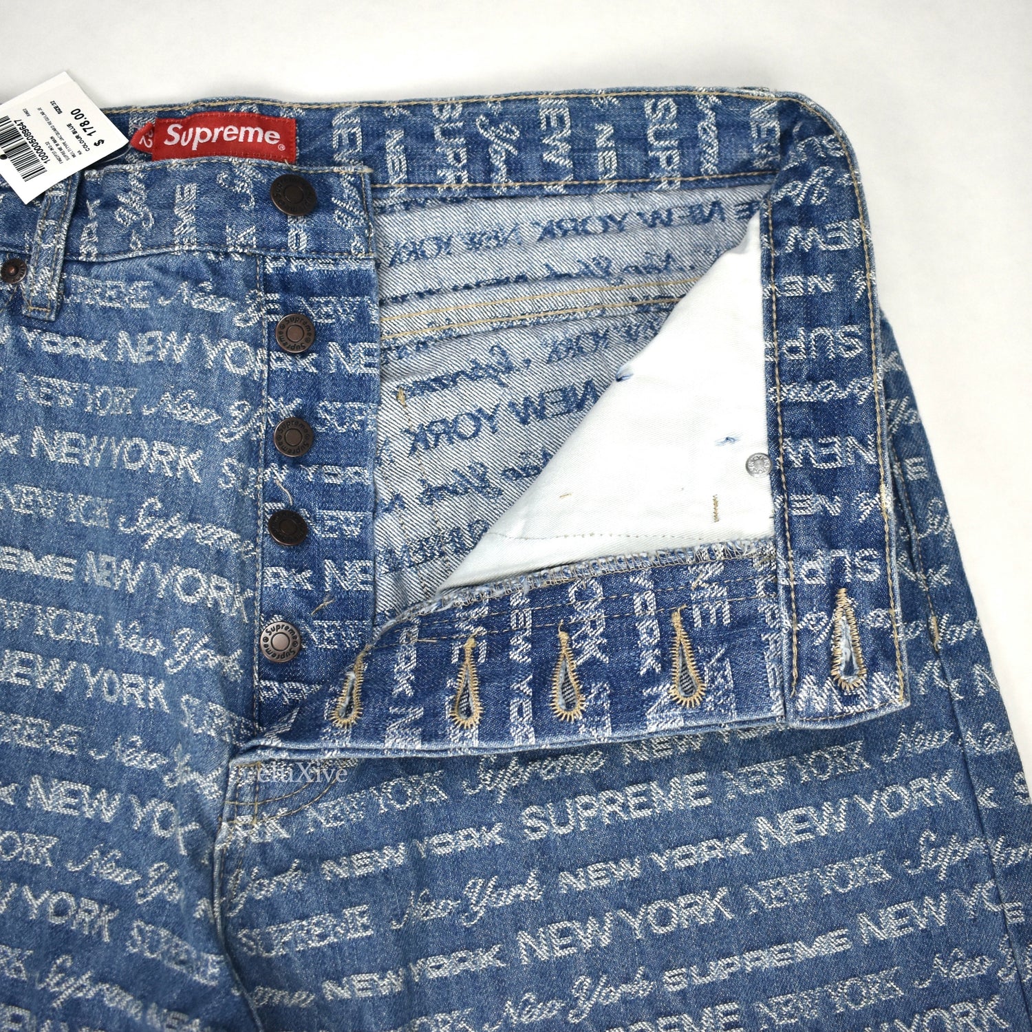 Supreme - Multi Type Jacquard Logo Denim Jeans (Blue) – eluXive