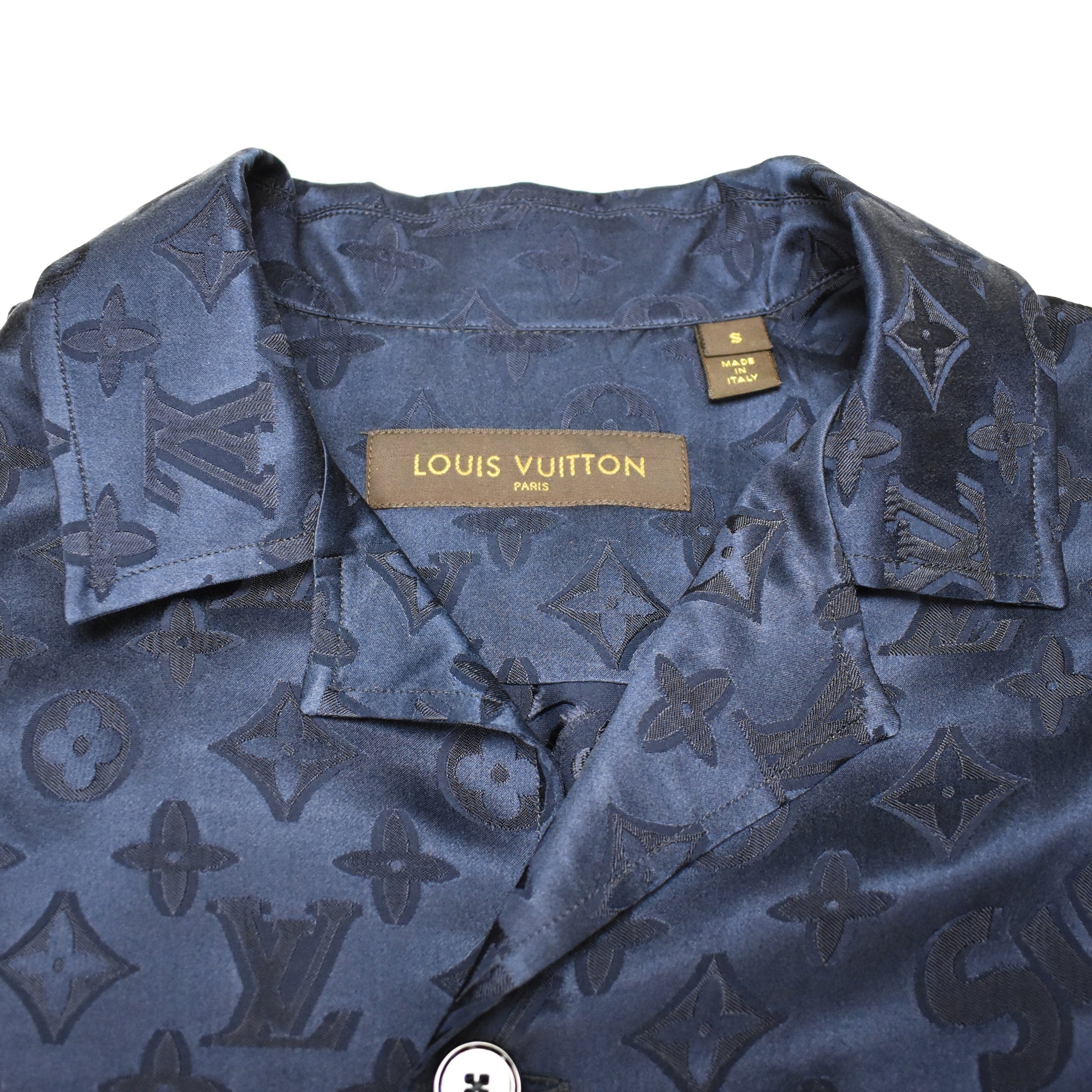 Louis Vuitton x Supreme - Navy Silk LV Monogram Box Logo Pajama Shirt ...