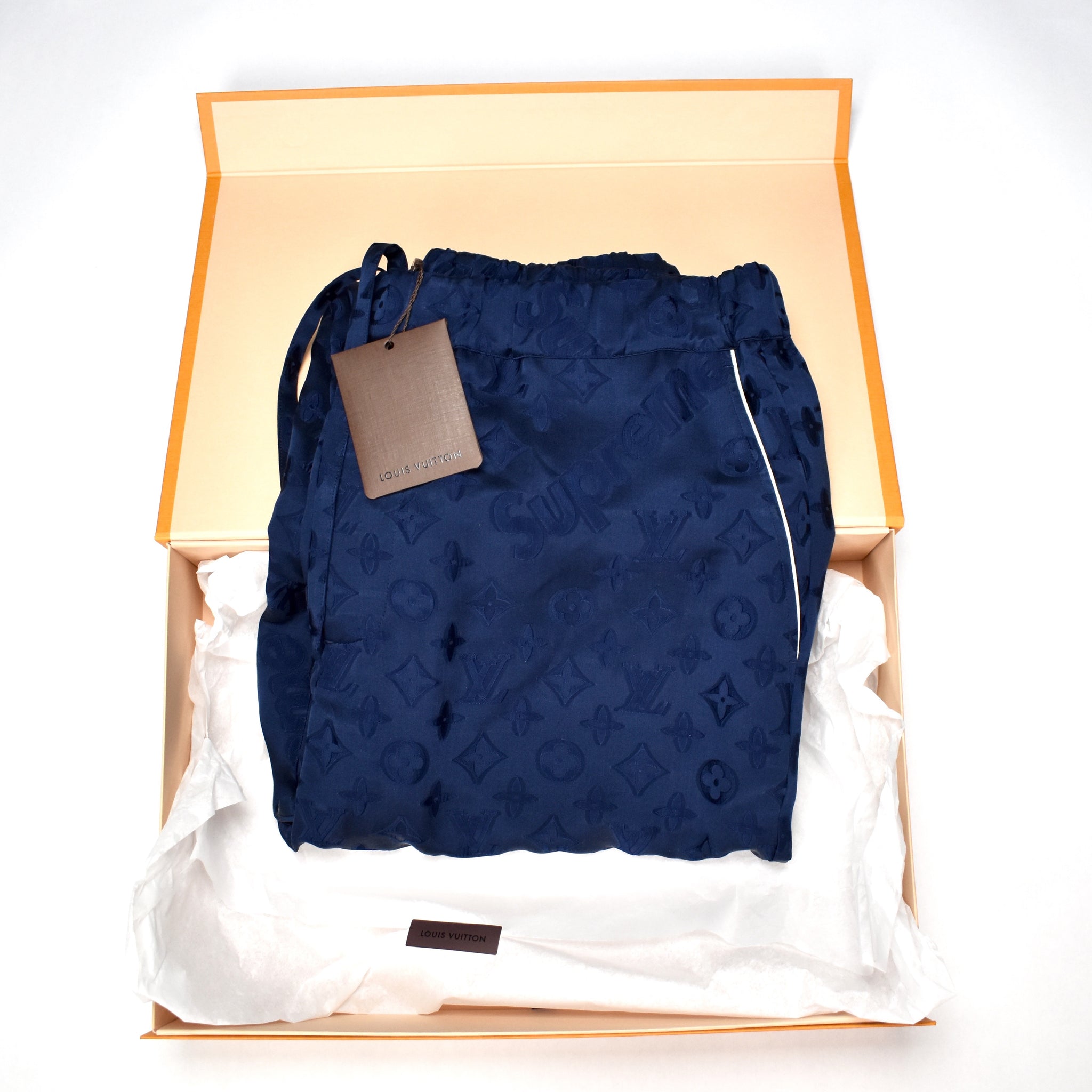 Louis Vuitton x Supreme - Navy Silk LV Monogram Box Logo Pajama