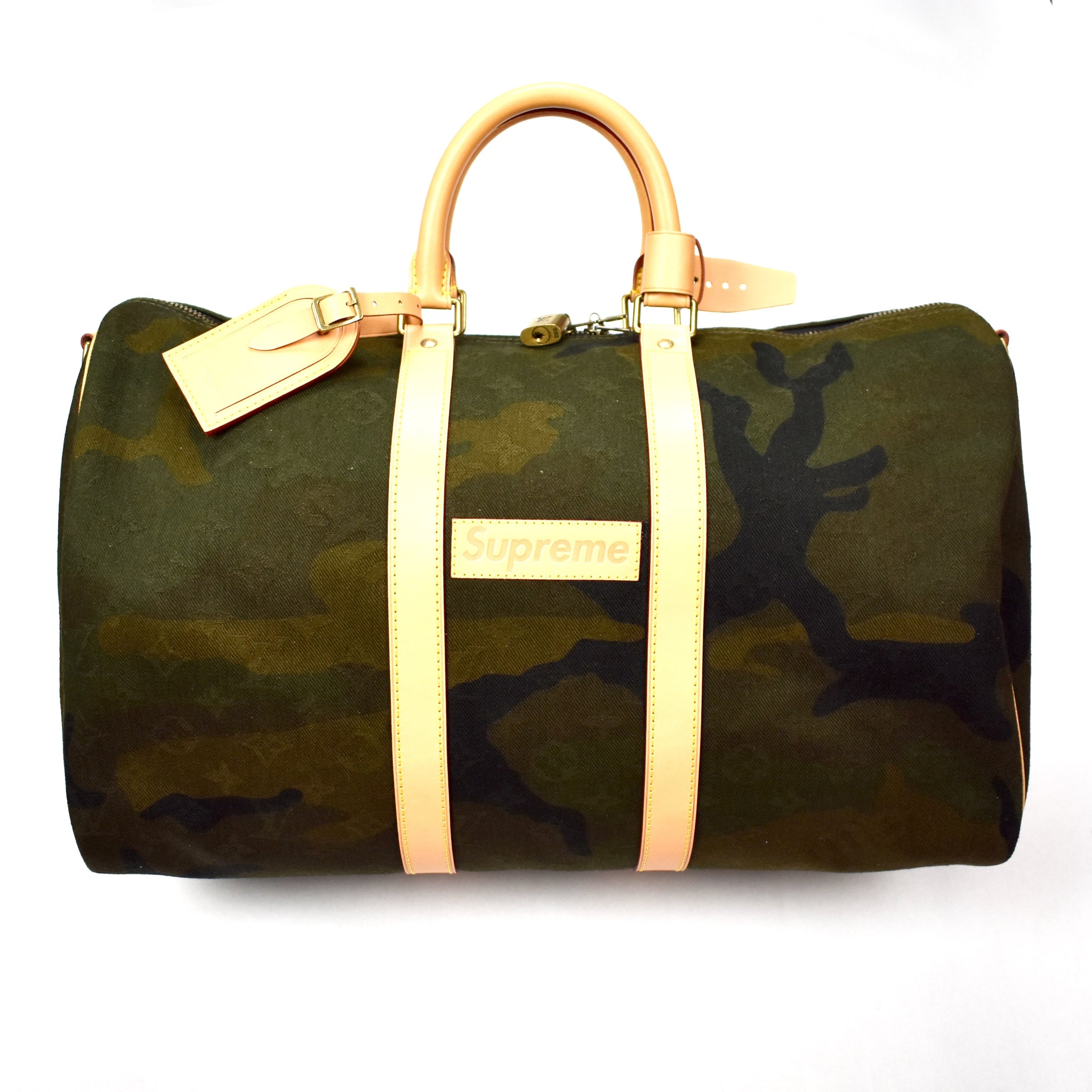 Louis Vuitton x Supreme - LV Monogram Camo Box Logo Keepall 45 Duffle Bag – eluXive