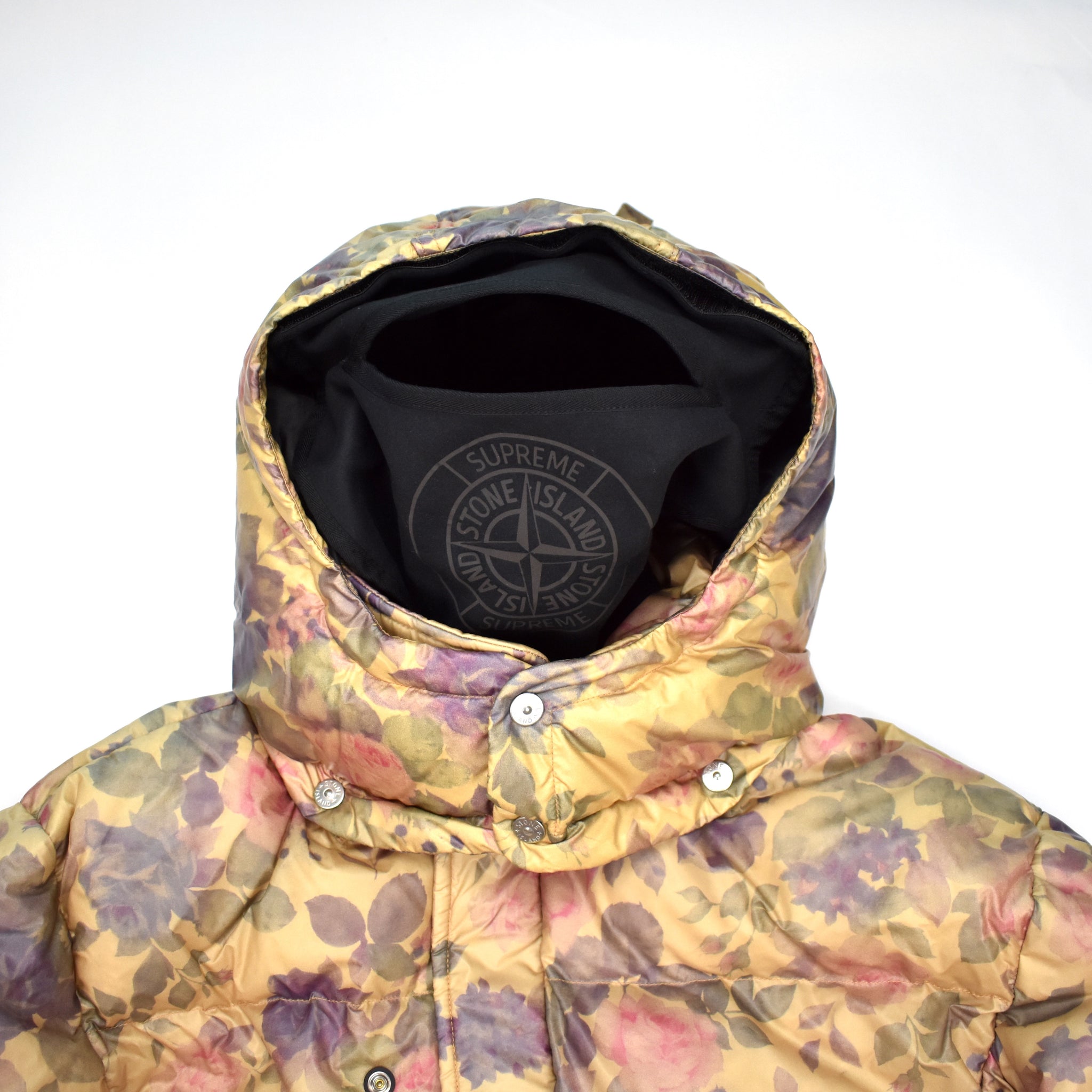 Supreme X Stone Island Copper Lamy Floral Stampato Puffer Jacket Eluxive