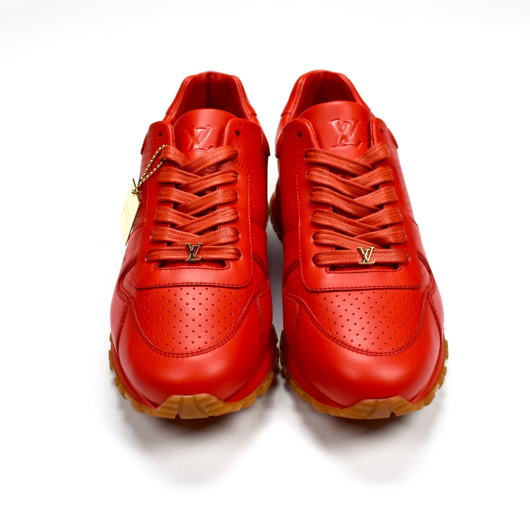 Louis Vuitton x Supreme - Red Leather Run Away Logo Embossed Sneakers – eluXive