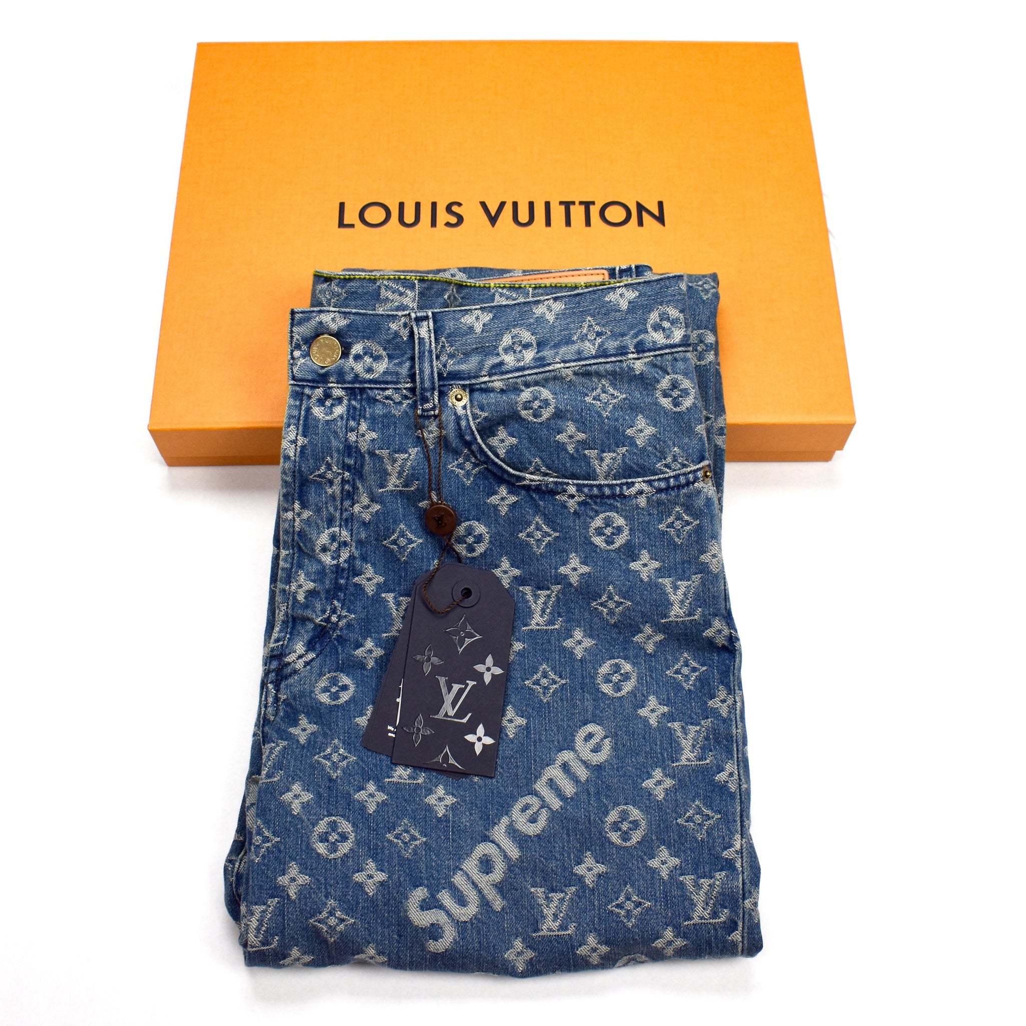 Louis Vuitton x Supreme - LV Monogram Box Logo Blue Denim ...