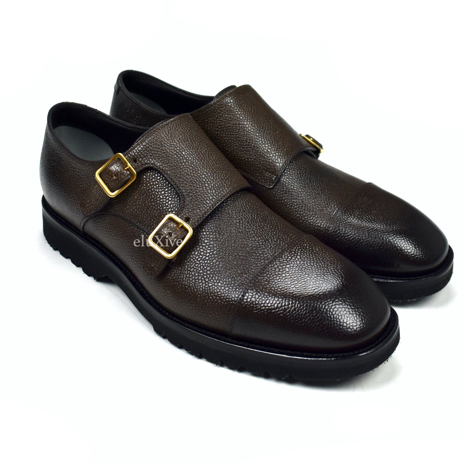 Tom Ford - Cigar Brown Pebbled Calf Leather Monk Strap Shoes – eluXive