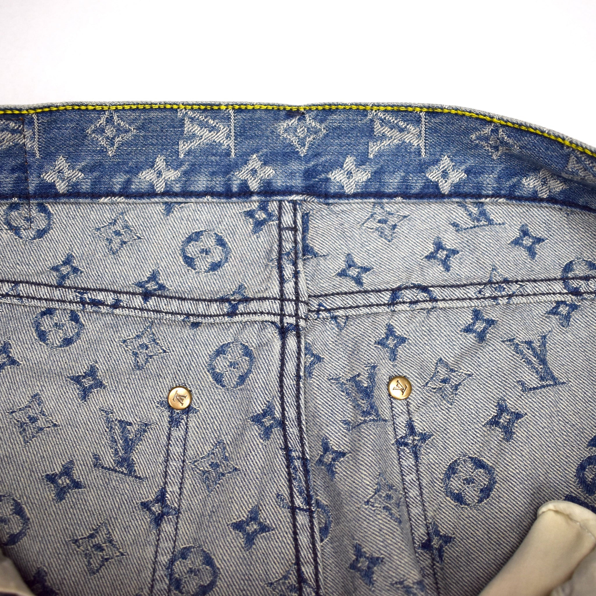 Louis Vuitton x Supreme - LV Monogram Box Logo Blue Denim Jeans – eluXive