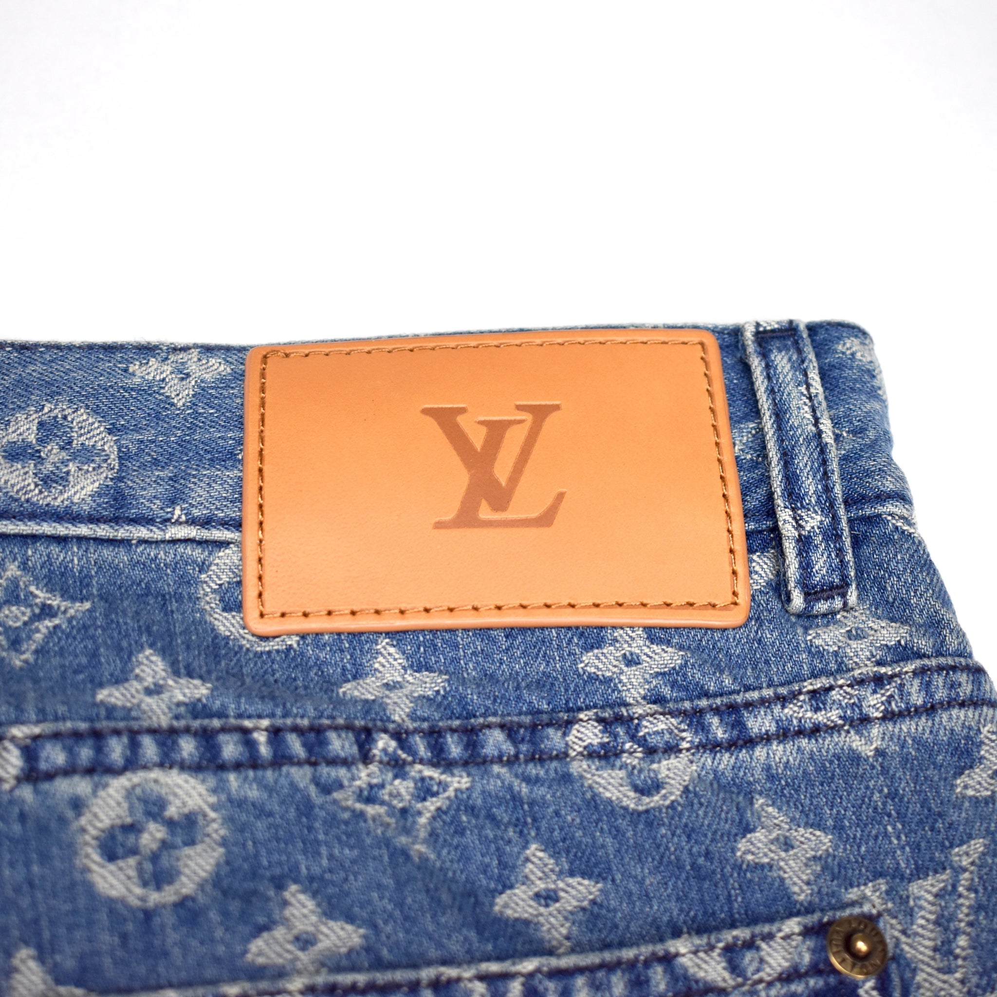 Louis Vuitton x Supreme - LV Monogram Box Logo Blue Denim Jeans – eluXive