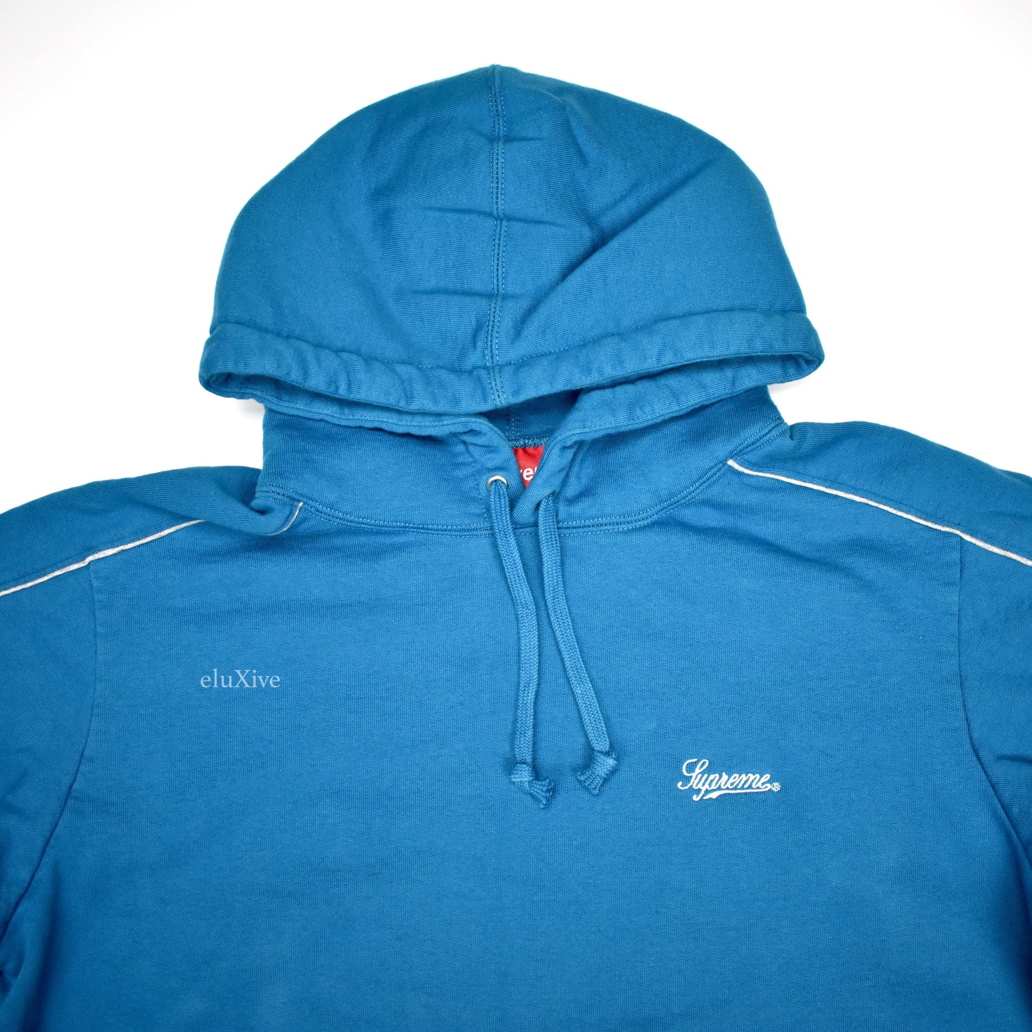 supreme sleeve embroidery hooded sweatshirt dark aqua