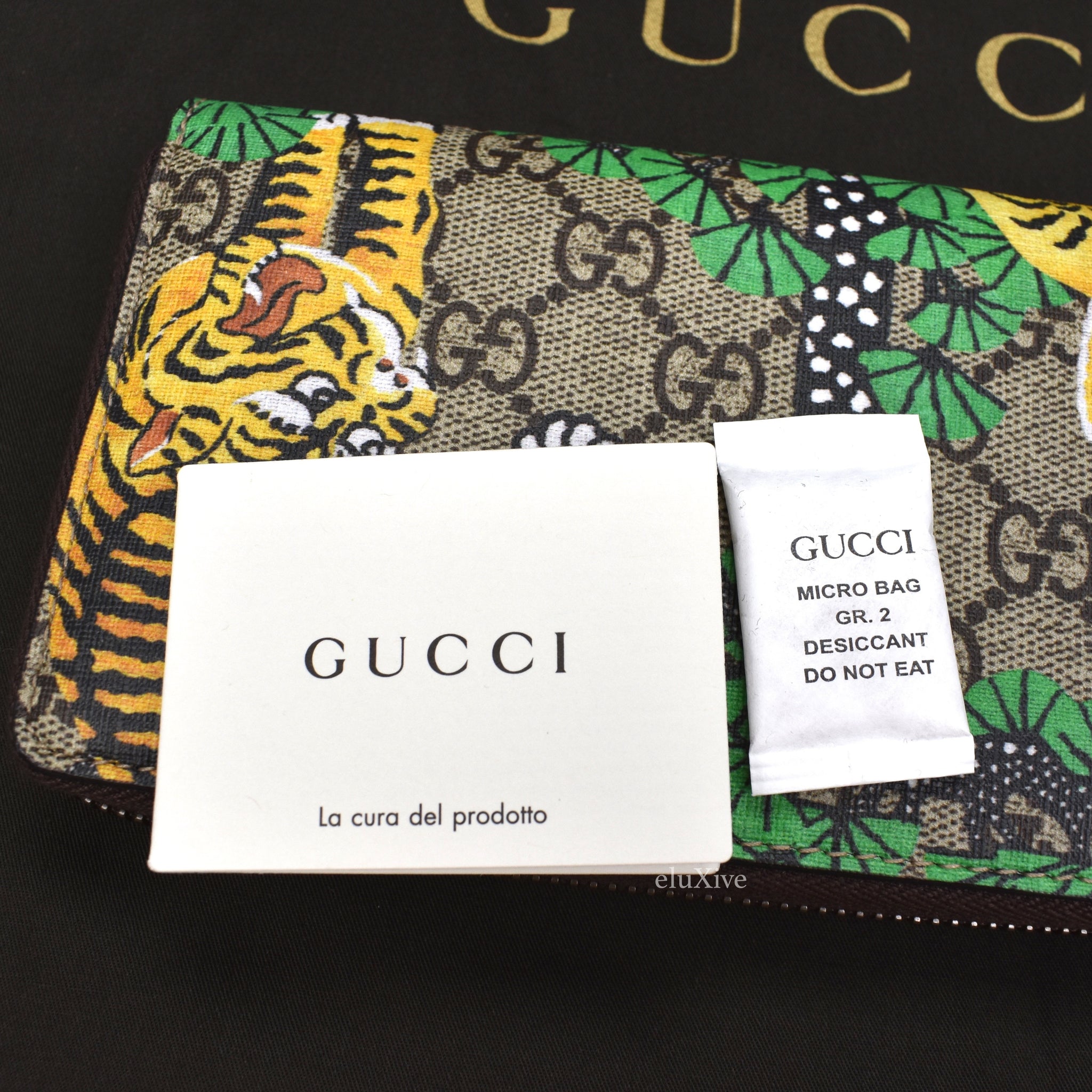 Gucci - Men&#39;s GG Supreme Logo Tiger Print Canvas Zip Around Wallet – eluXive