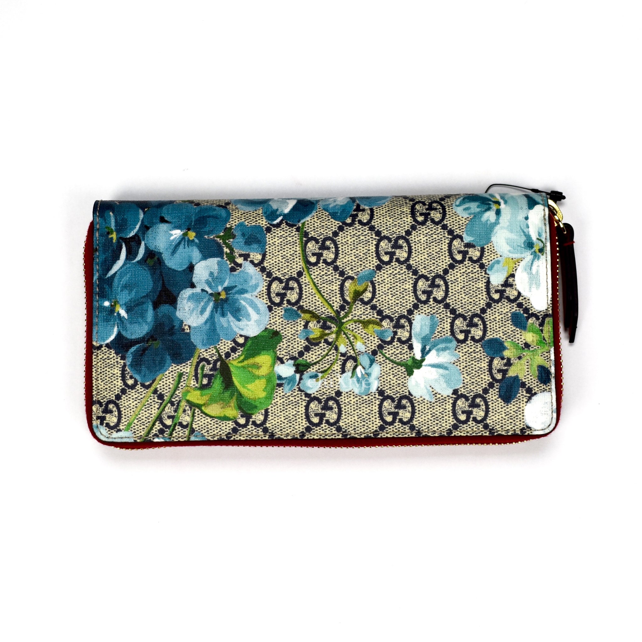 Gucci - GG Supreme Logo Blooms Print Zip Around Wallet (Blue/Red) – eluXive