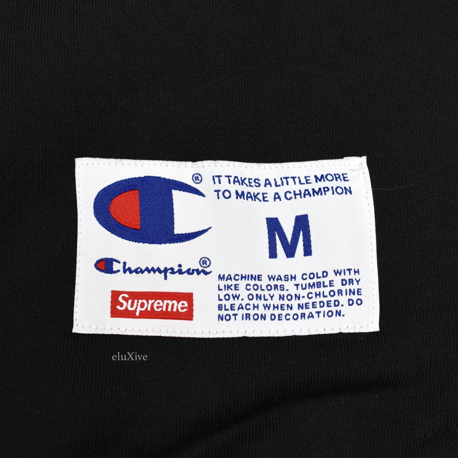 x Champion - Men's Black 'Stay School' Logo Sweatshirt – eluXive