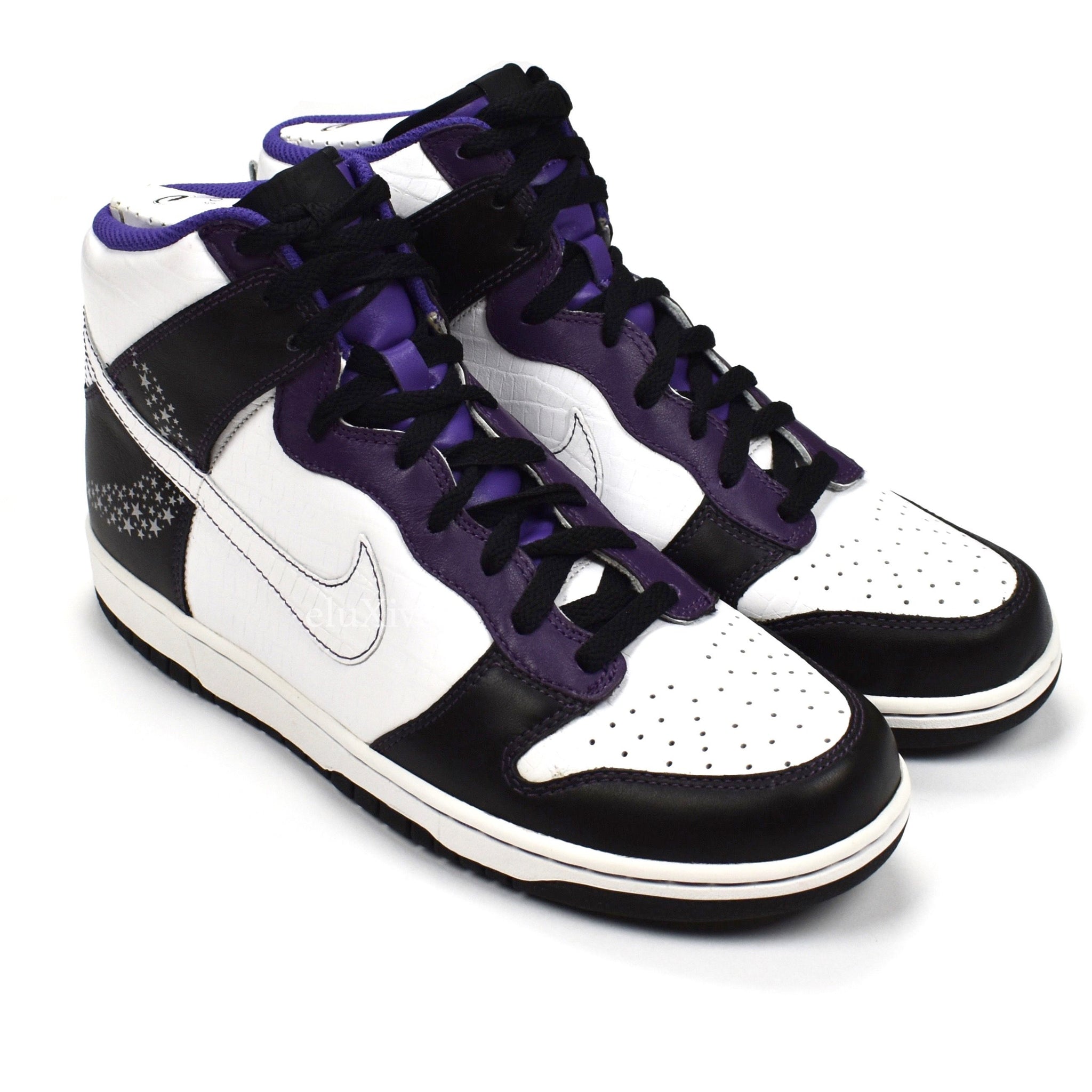 nike dunk high purple white