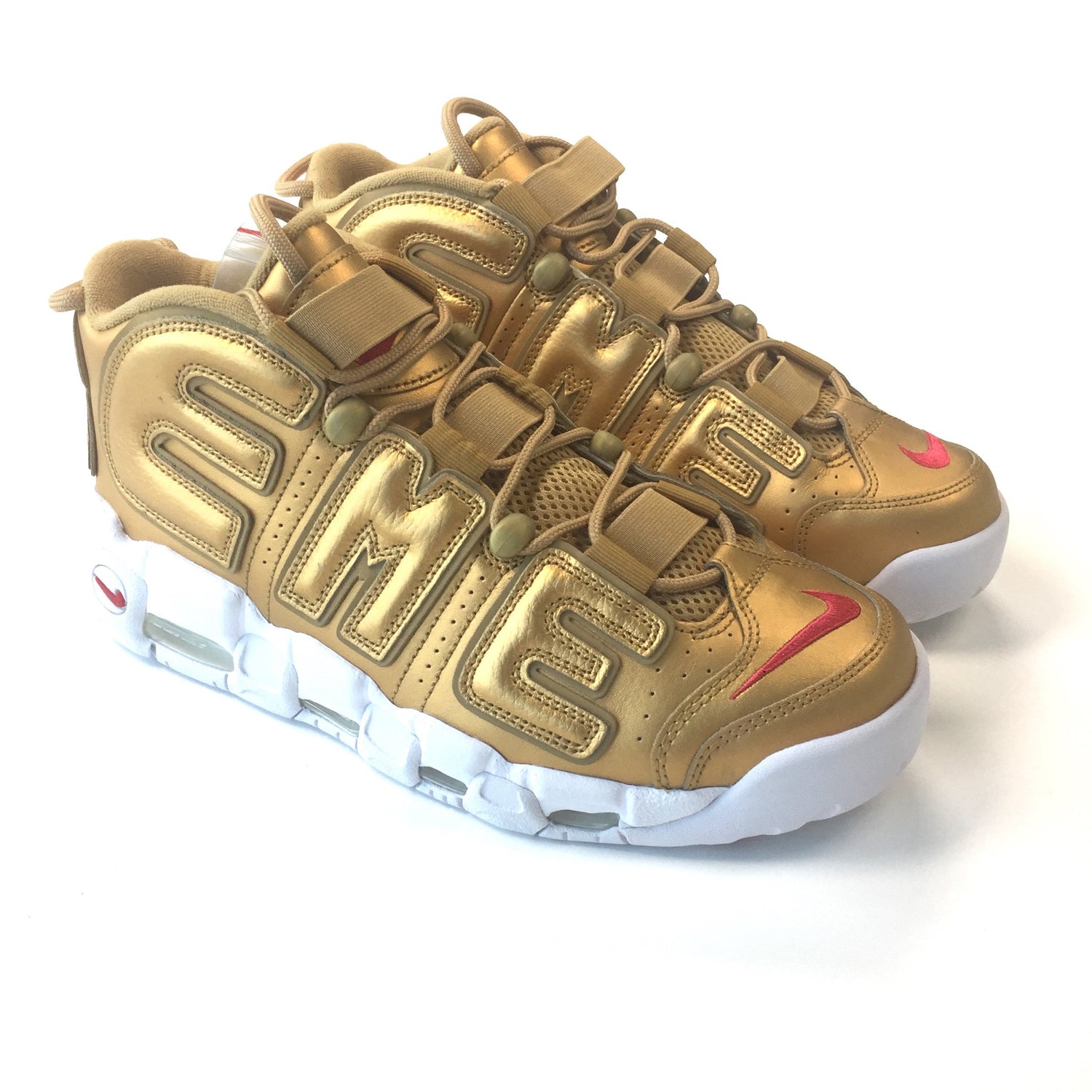 tal vez camión Catarata Supreme x Nike - Men's Air More Uptempo 'Suptempo' Metallic Gold Sneakers –  eluXive