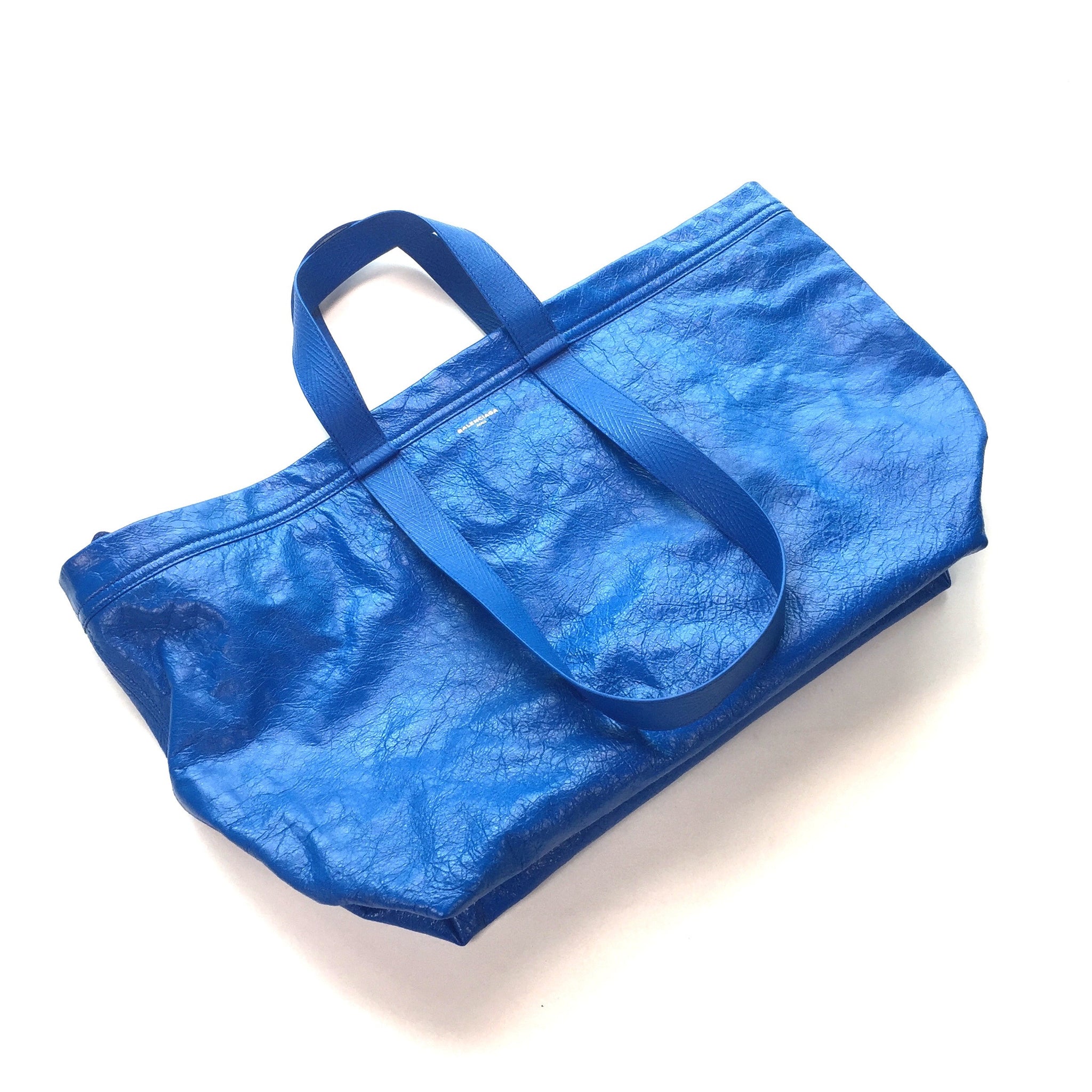 Balenciaga - Men's Bright Blue Carry Shopper M Leather IKEA Bag – eluXive