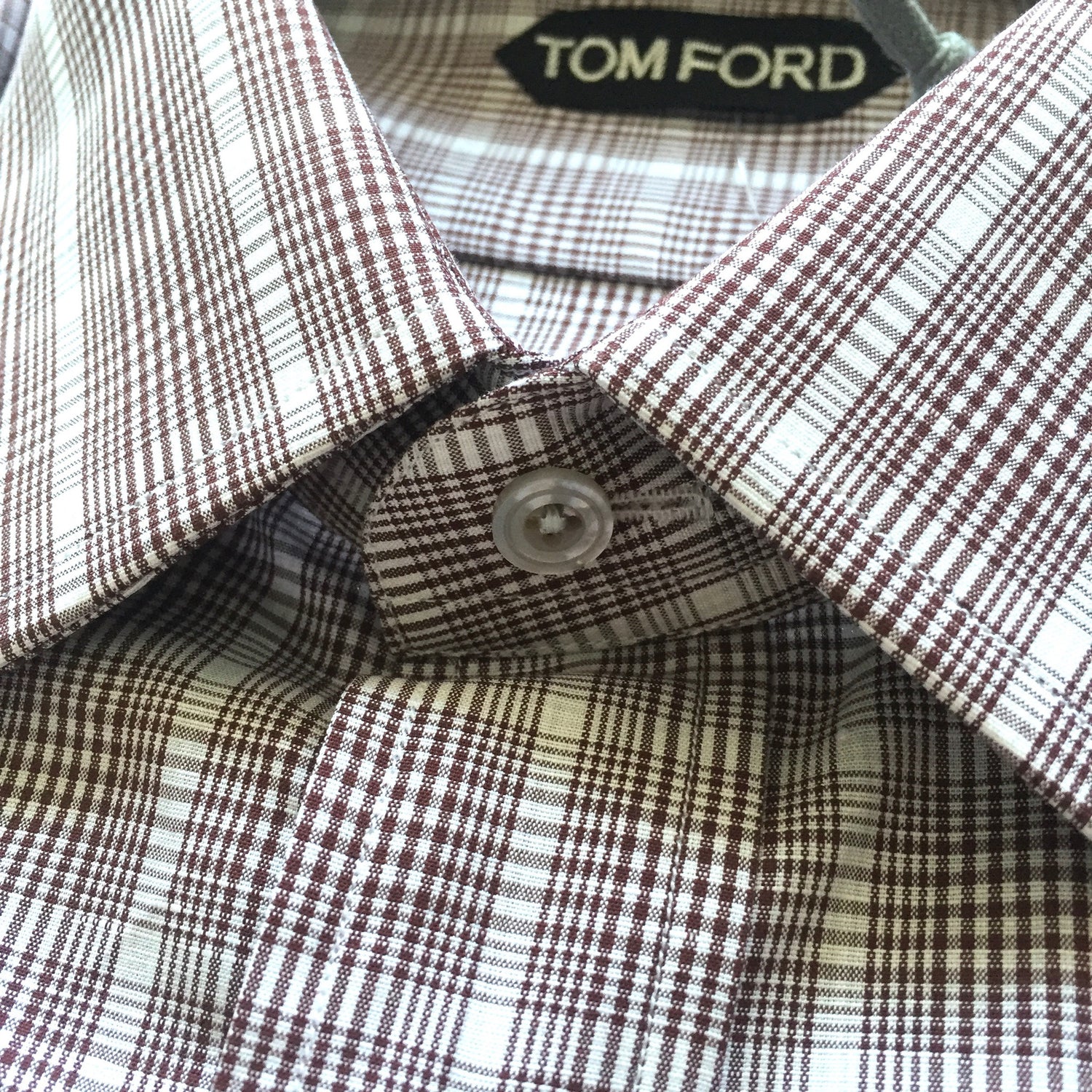 Tom Ford - Men's Brown White Glen Plaid Button Down Dress Shirt – eluXive