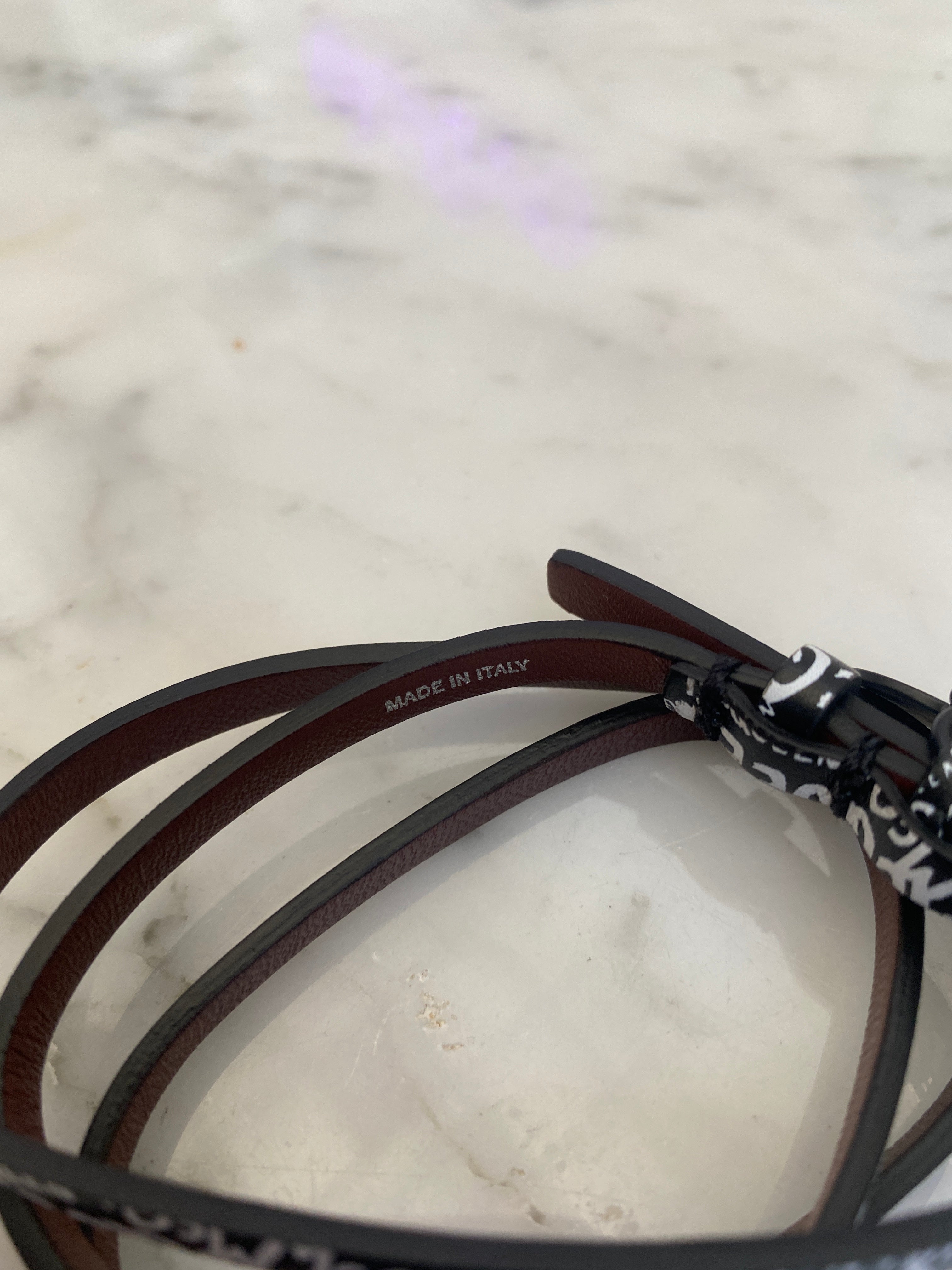 Alexander McQueen - Black Leather Graffiti Logo Wrap Bracelet