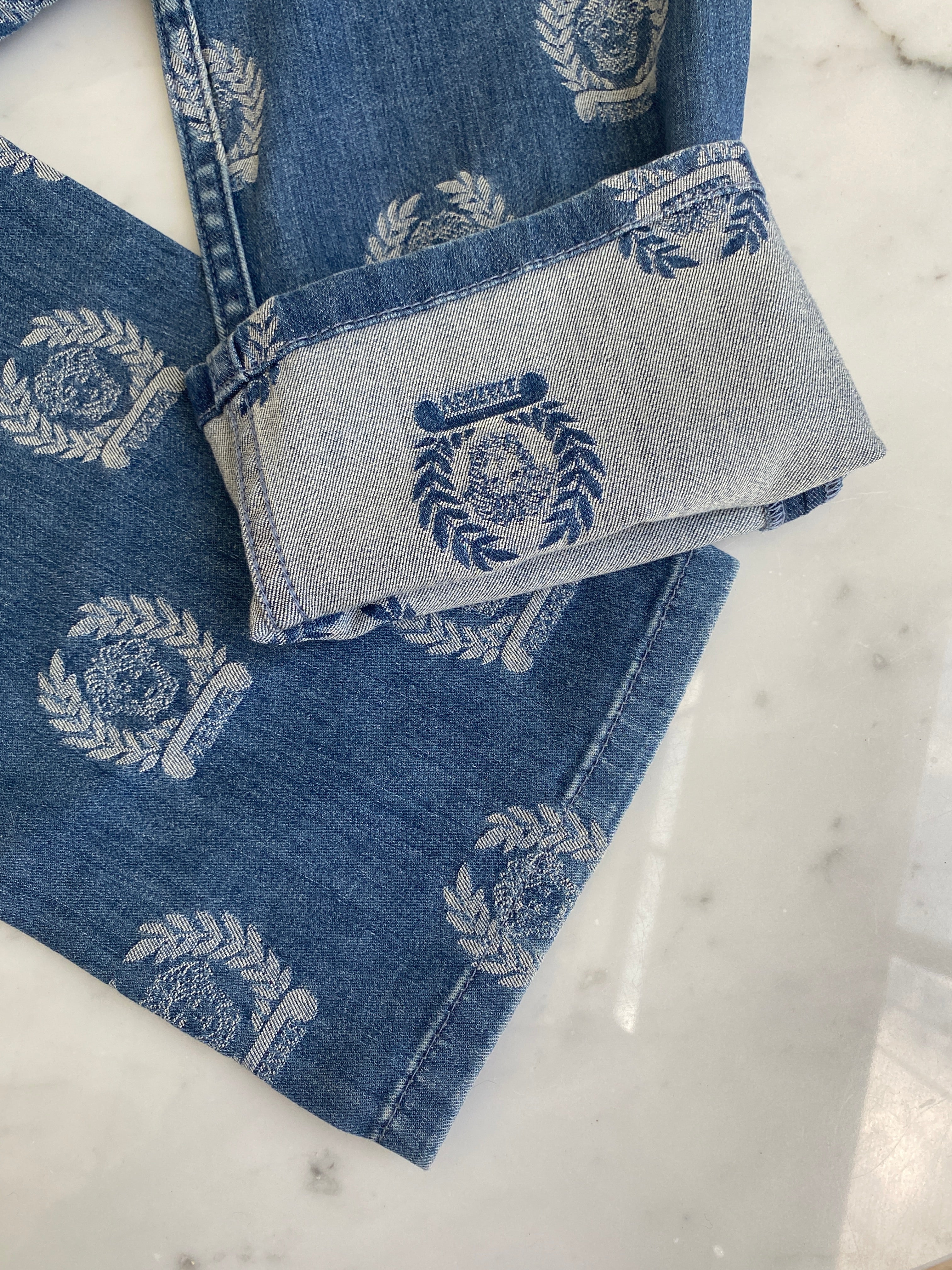 Versace - Blue Wreath Medusa Logo Jacquard Denim Jeans