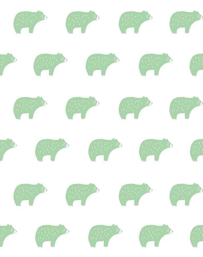 Wallshoppe Green Chubby Bear Wallpaper By Tea Collection - Traditional
