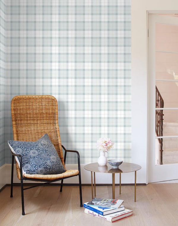 Sofia Plaid' Wallpaper by Wallshoppe - Blue