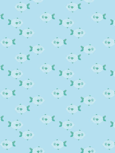 Rosa Fish' Wallpaper by Tea Collection - Cadet Blue
