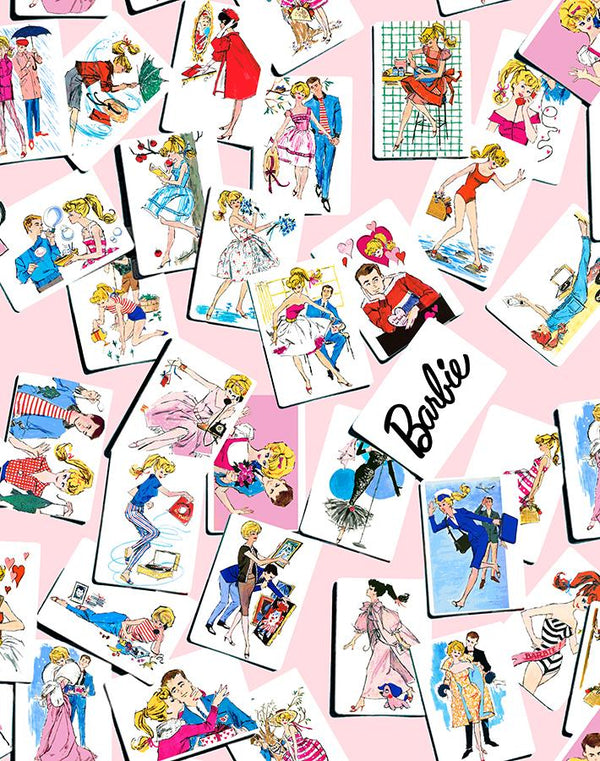 Barbie™ Fabric by the Yard ' Vintage Illustration' - White, Barbie™  Upholstery Fabric For Home & DIY
