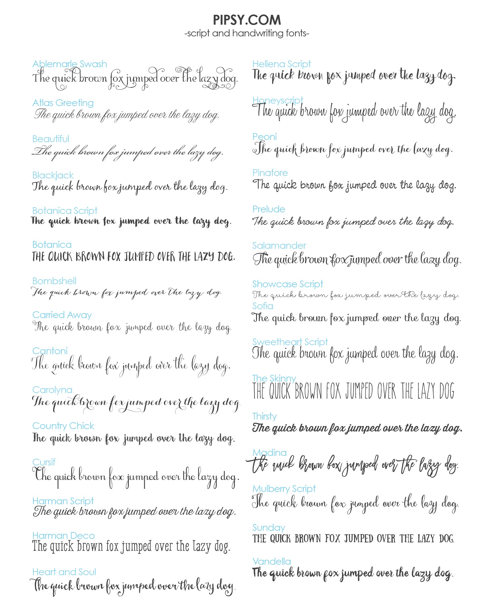 Pipsy Font List - Script and Handwriting