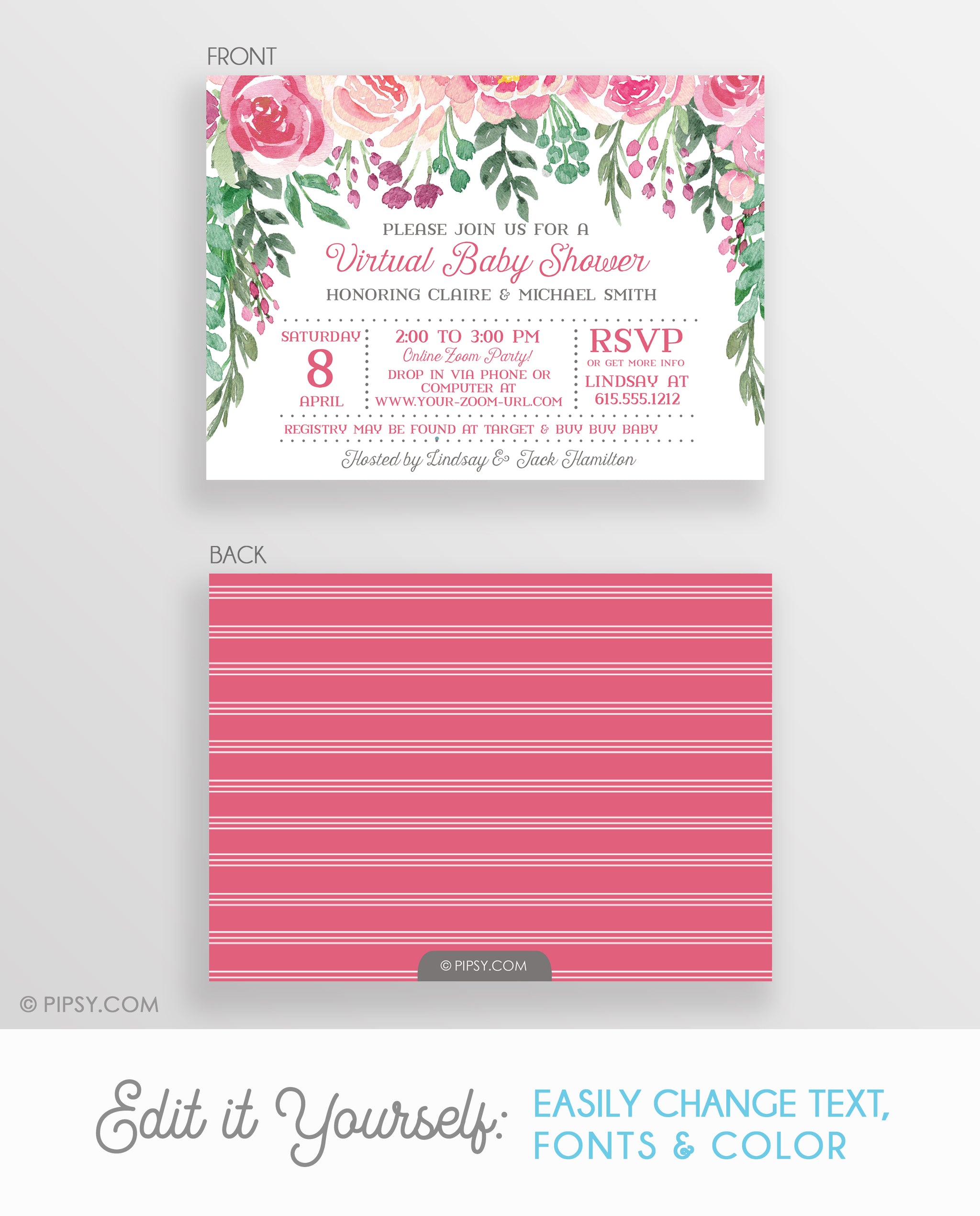 Roses Virtual Baby Shower Invitation Diy Printable Pipsy