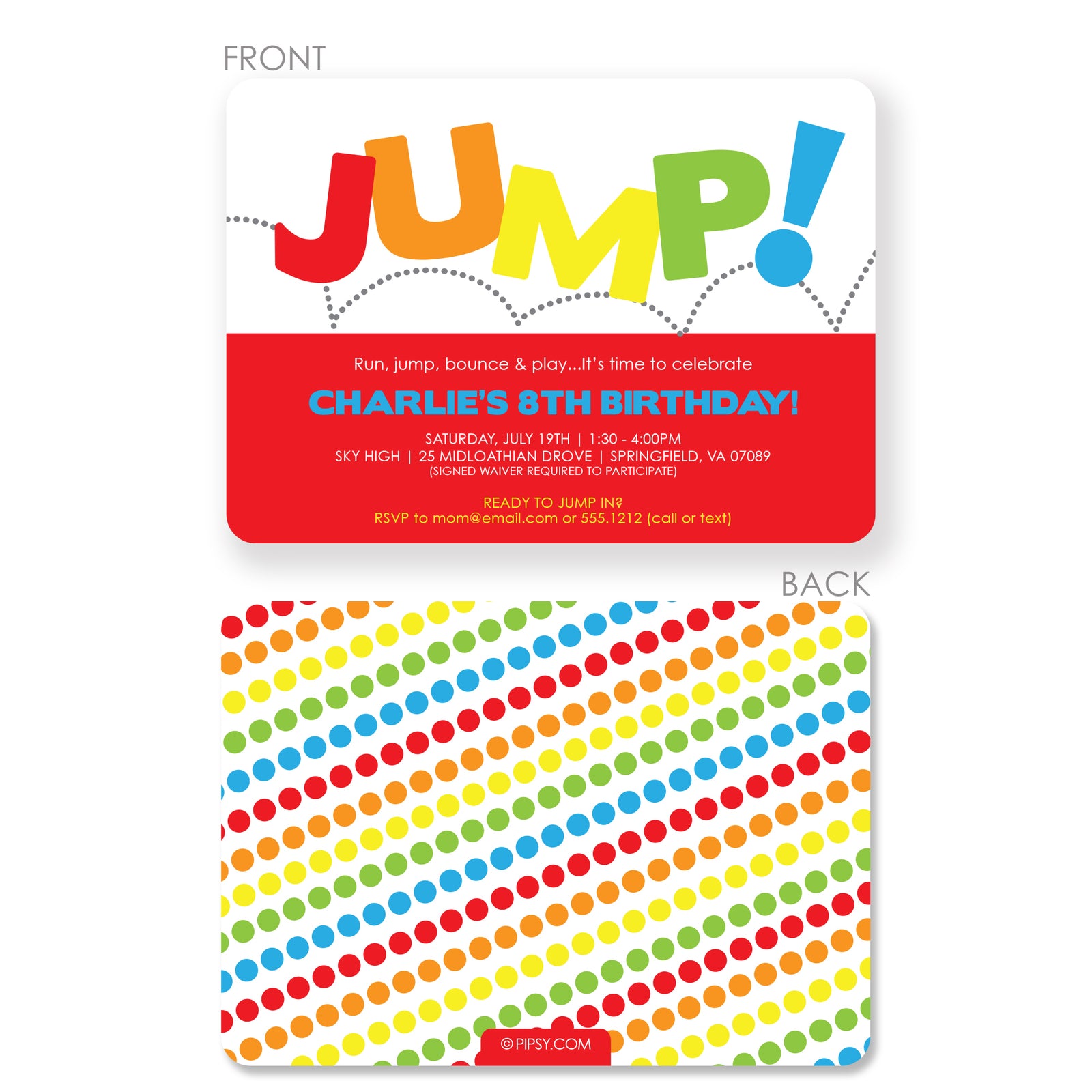 Jump Invitation Printable or Printed With FREE SHIPPING Jump