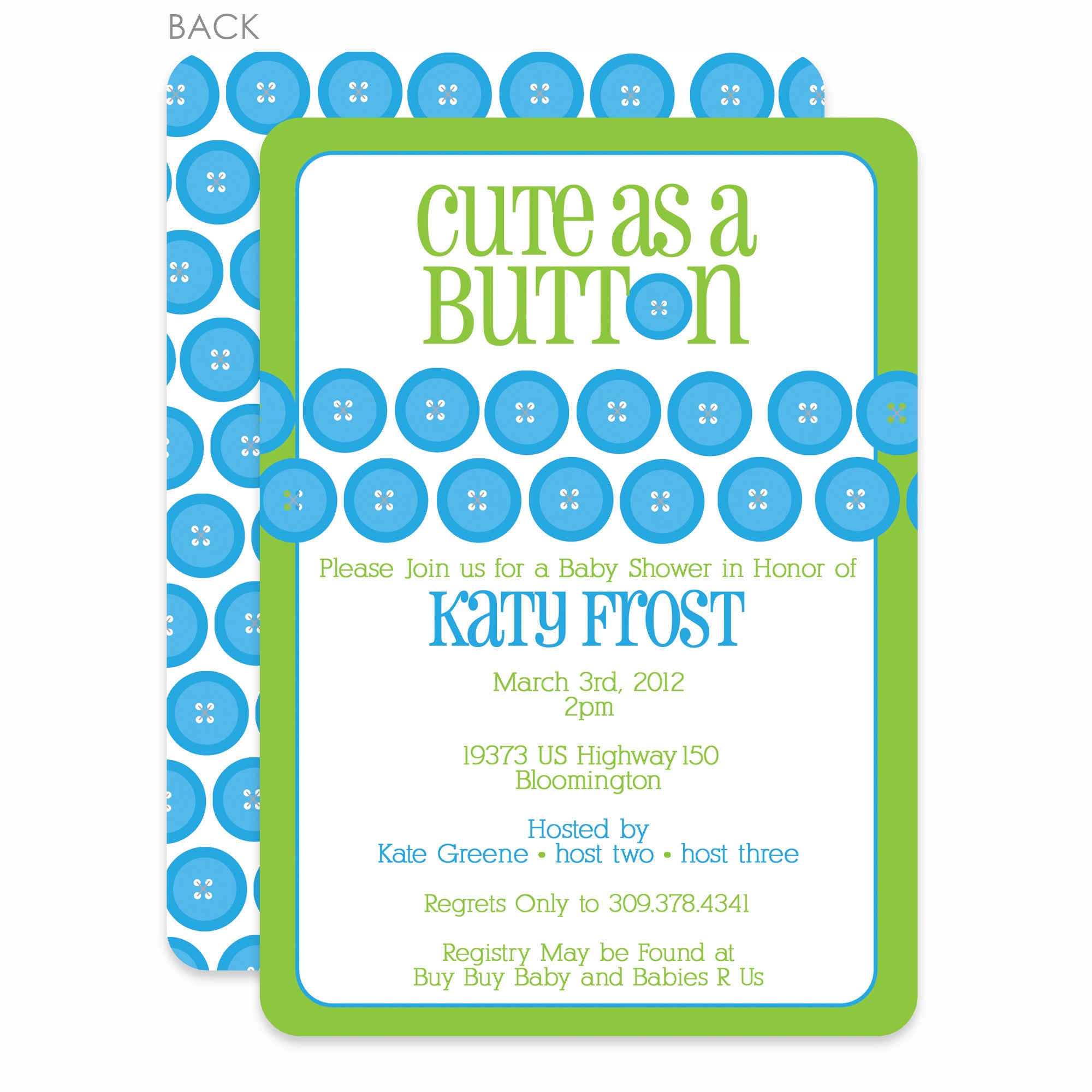 Cute As A Button Baby Shower Invitation