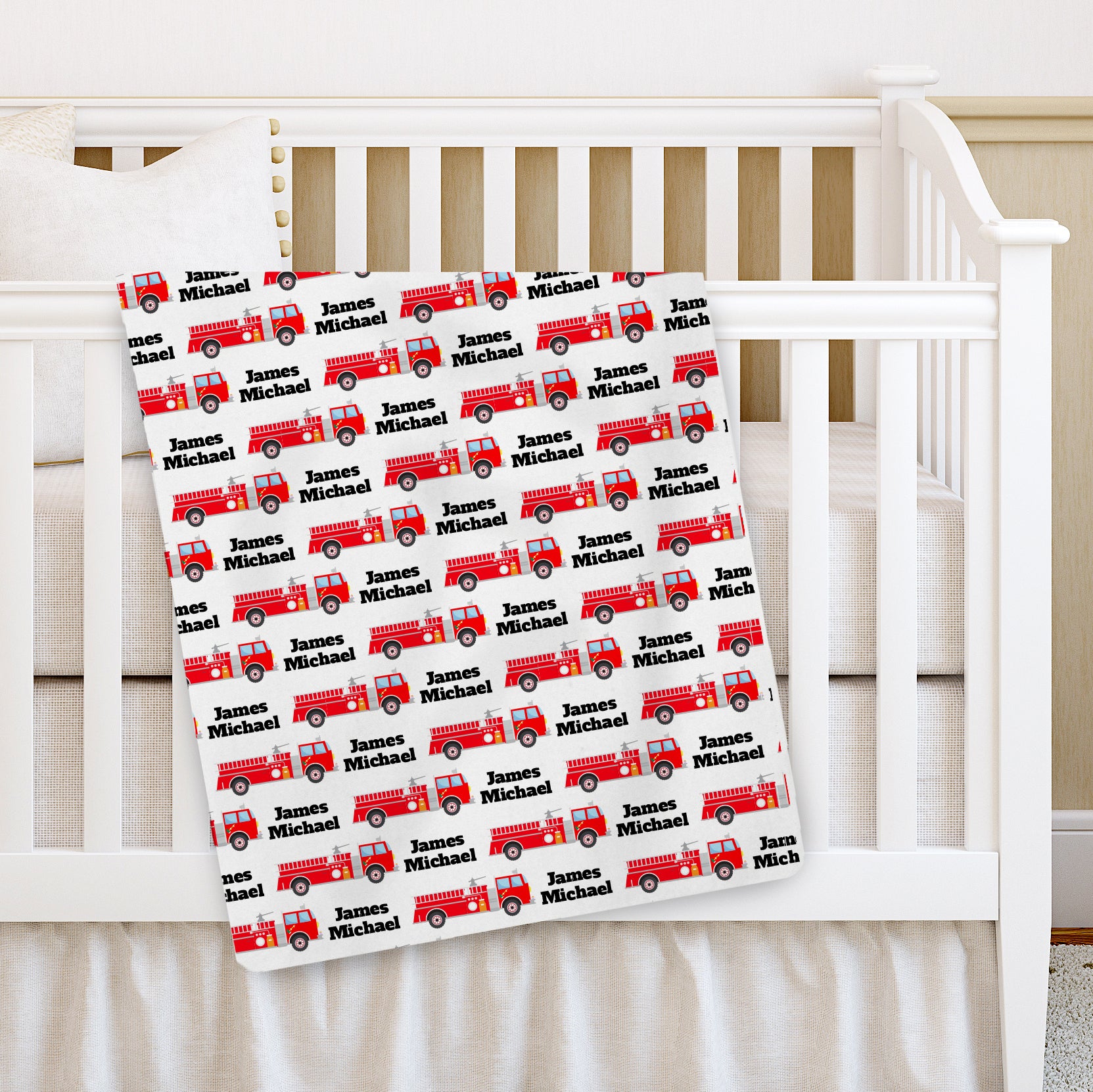 Firetruck Baby Name Blanket Pipsy