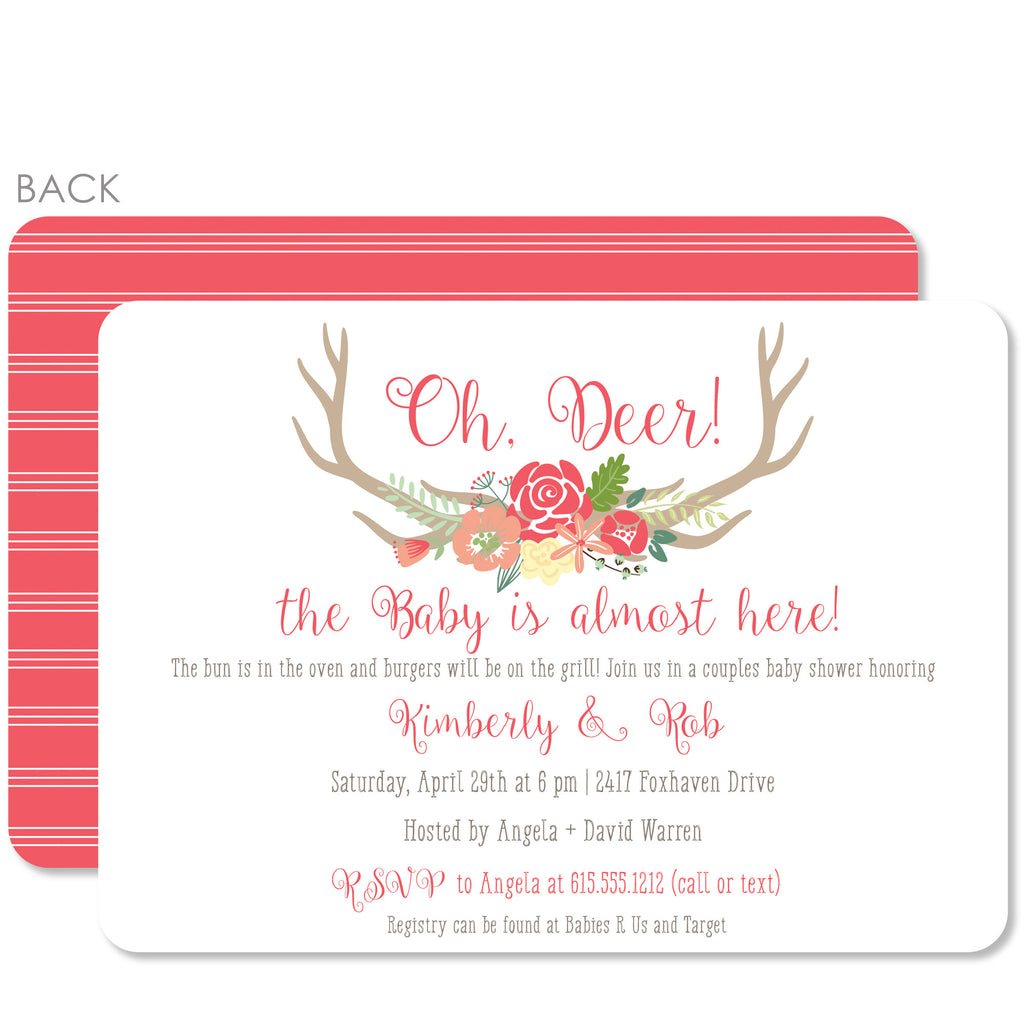 Oh Deer Baby Shower Invitation Coral Printed Pipsy