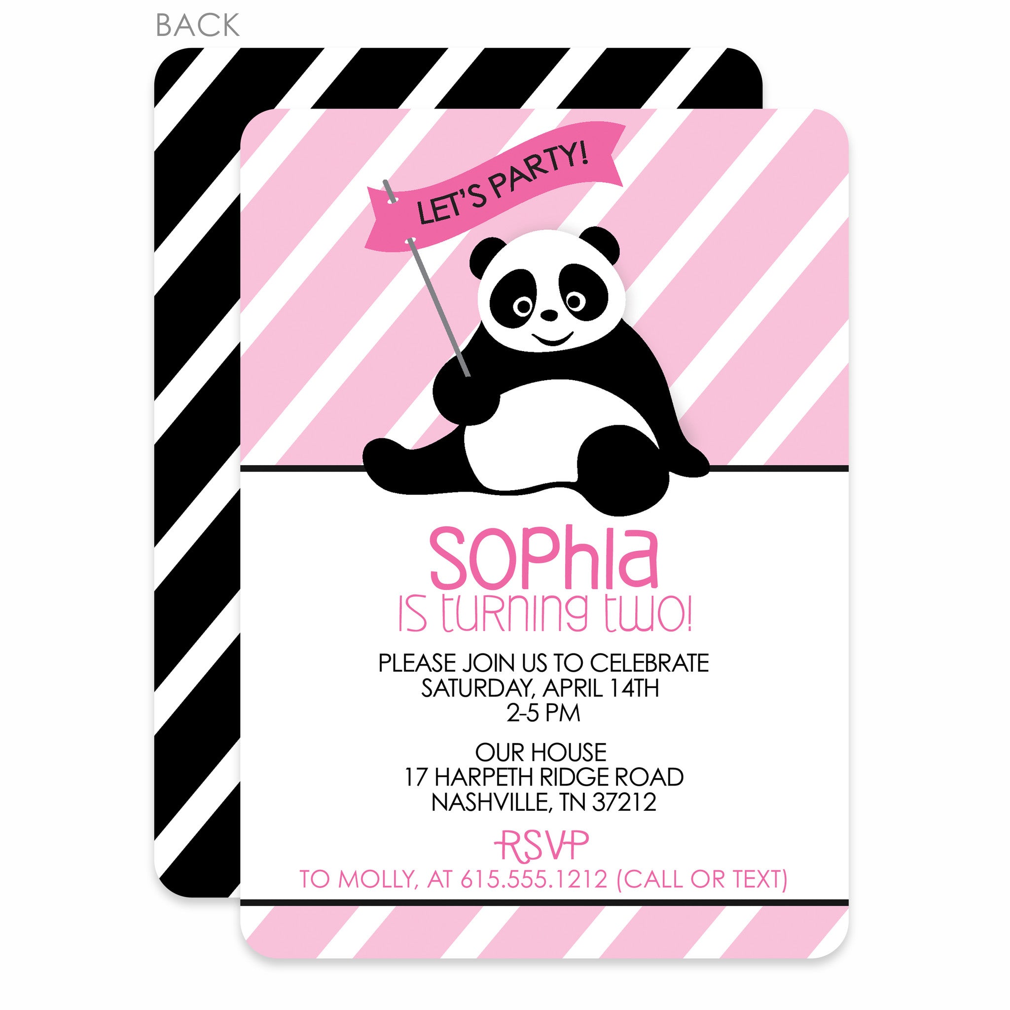 Panda Birthday Invitation Pink Pipsy