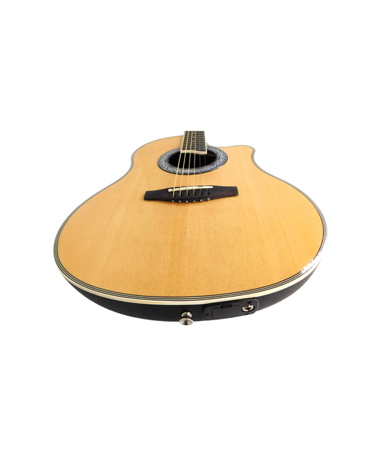 Caraya SP-723CEQ ‘Oakleaf’ Burled Honey Round-Back Guitar w/EQ + Gig Bag +  Strings+ Stap + picks
