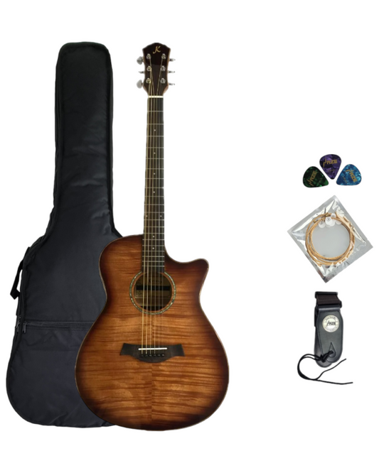 Caraya A-2016 Solid Mahogany Top Electric-Acoustic Guitar w