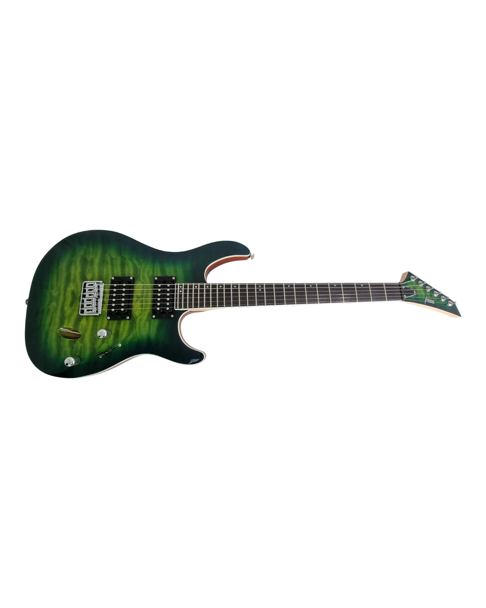 Haze HH Maple Neck Quilted Art HRG Electric Guitar - Green HZPRESTIGEBGR