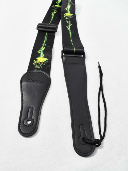 Long PU Leather End Guitar Strap, Length Adjustable 103~170cm, Green Ghost