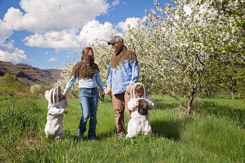 a beekeeping family in the apple blossoms, Kimberly, OR