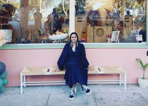 Tegan Murdock sits outside her Narabeen store for Lunch Lady Magazine