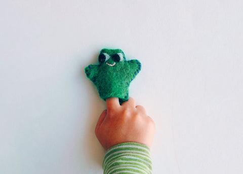 Abel's toys handmade felt frog finger puppet for Lunch Lady Magazine