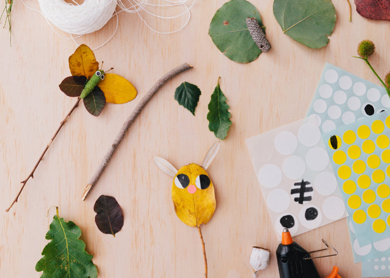 bush craft puppets made from leaves and sticks for lunch lady magazine