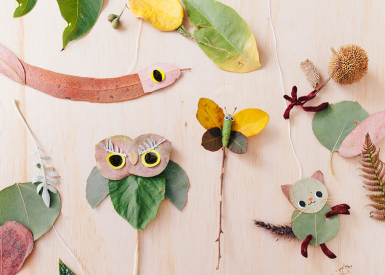 Nature crafts for kids - A girl and a glue gun