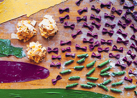 Coloured pasta shapes for Lunch Lady Magazine