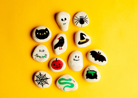 photo of handmade story stones with spooky images on them by Beci Orpin for Lunch Lady