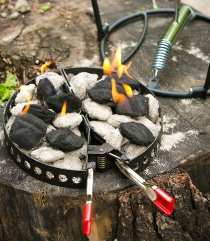 CampMaid’s charcoal holder with adjustable heat.