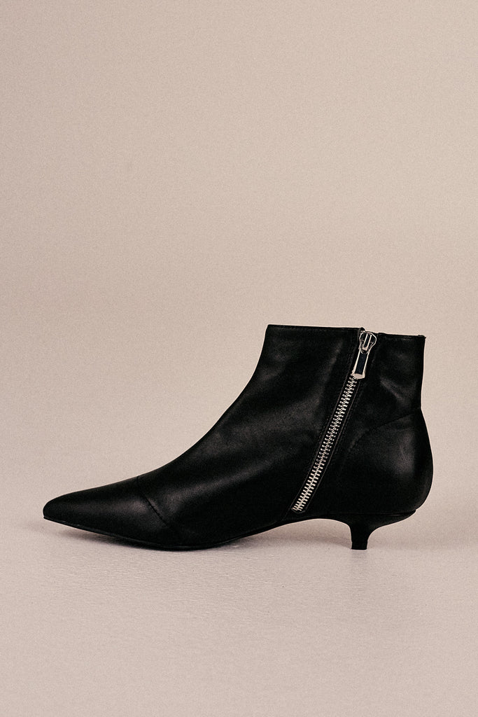 leather kitten heel boots