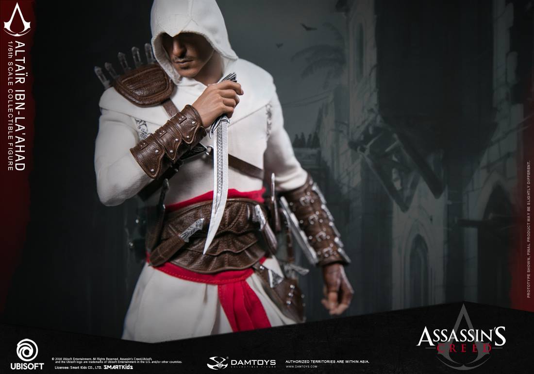 Dam Toys Assassin S Creed Altair Ibn La Ahad 1 6 Scale Sold Out Damtoys Has Specially Chosen To Use A 31cm Tall Highly Poseable Body Based On The Cg Character S Shape And Proportion In Addition It Has An All New Head Sculpt Crafted Based On The