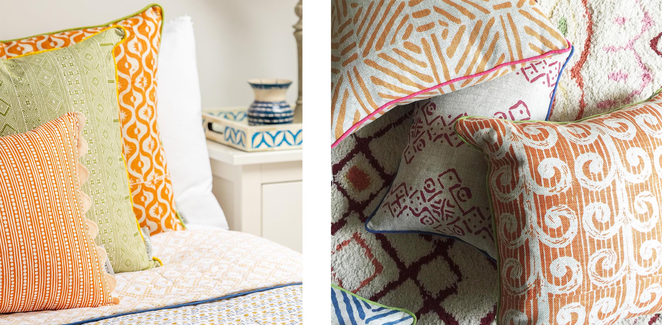 wicklewood autumn cushions with bold patterns and warm tones