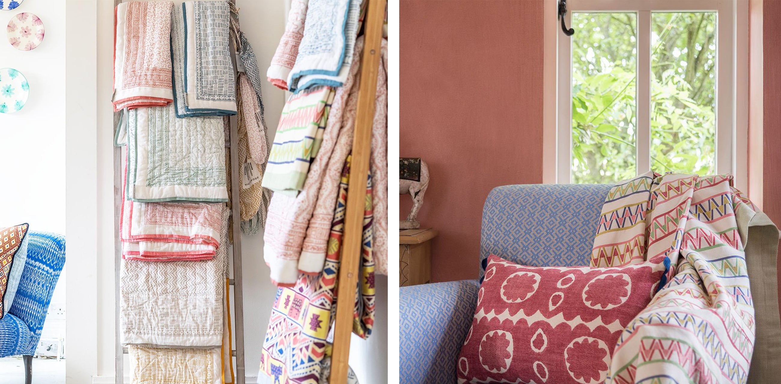 Wicklewood's colourful throws and 100% cotton machine washable bed quilts for your home